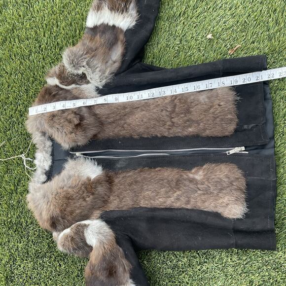Vintage Rabbit Fur Suede Full Zip Bomber Jacket Womens Small Genuine Fur Coat - Picture 8 of 9